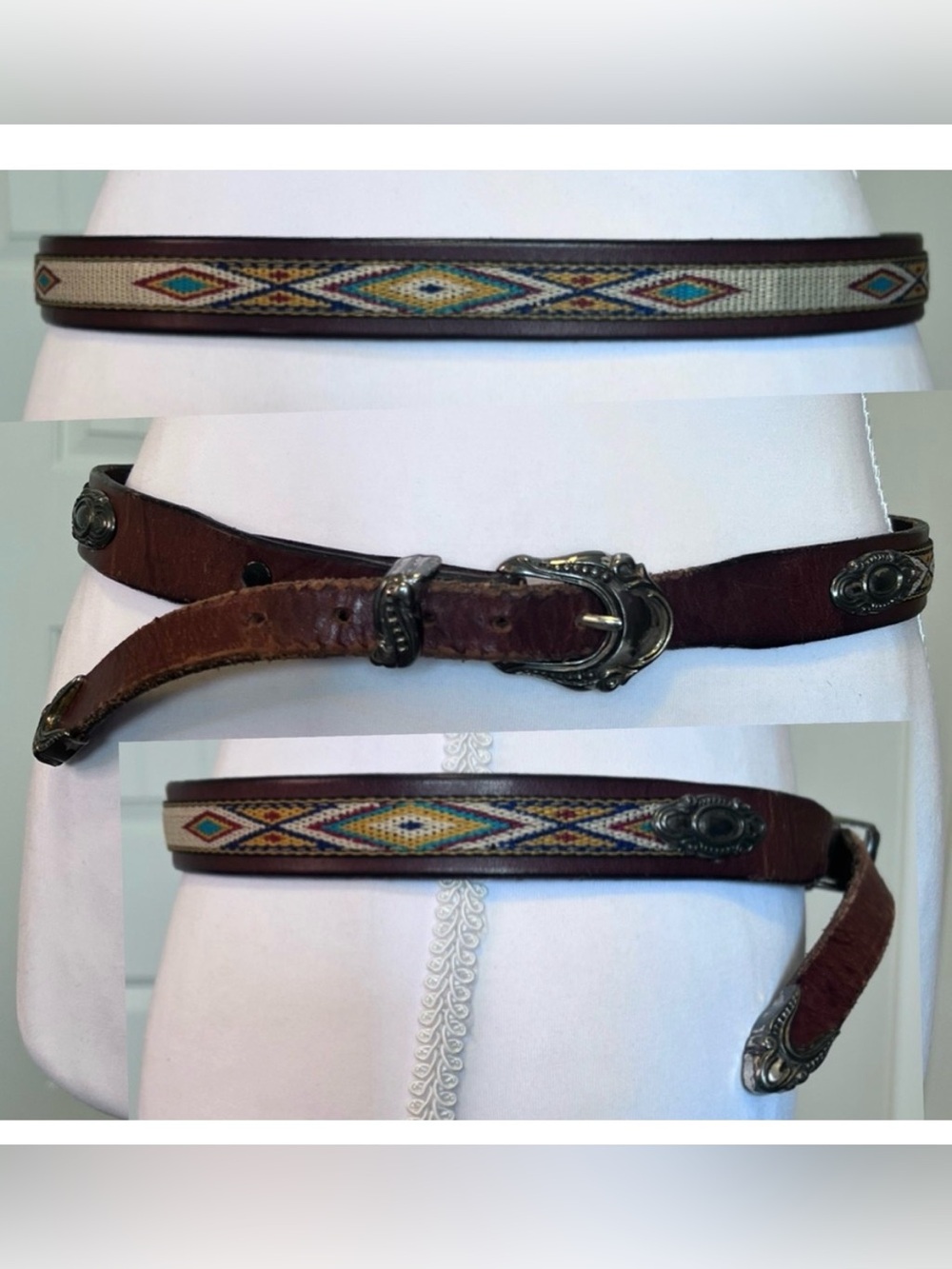 Southwestern Distressed from Age Brown Leather Belt Sz 32